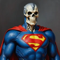 ultra realistic portrait painting of skeletor as superman, art by frank frazetta, 4 k, ultra realistic, highly detailed, epic lighting