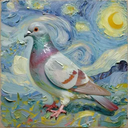 oil paint impasto relief, beautiful wood pigeon, multi layered thick brush marks, in the style of ivan shishkin and frank auerbach and van gogh
