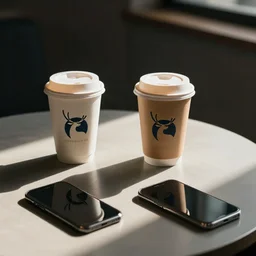 coffee cups and smartphones on table