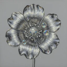 a painting of a metallic flower on a gray background, an airbrush painting by Earnst Haeckel and Louis Comfort Tiffany, trending on zbrush central, cloisonnism, high detail, detailed painting, biomorphic, bubbles, opalescent, exotic, alien hybrids.