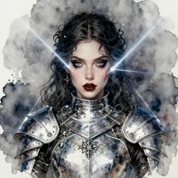 knight gothic girl, pinterest, artstation trending, behance, watercolor, by coby whitmore, silver, laser light,