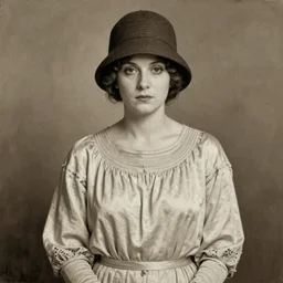 a portrait sepia photo painting of a 1 9 2 0 s woman with a serious expression, wearing a modest light coloured bohemian style silk crepe dress with a darker bucket cloche hat, long cotton gloves, atmospheric lighting, painted, sepia, intricate, ultra detailed by leesha hannigan, thierry doizon, kai carpenter, well composed, best on artstation, cgsociety, epic, stunning, gorgeous, intricate detail, wow, masterpiece