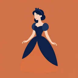 modern minimalist vector art of a fairy tale princess in navy and burnt orange hues, clean lines