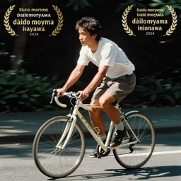 a film photo of man on bike by daido moryama