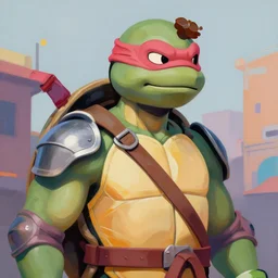greg manchess portrait painting of armored michelangelo from teenage mutant ninja turtles as overwatch character, medium shot, asymmetrical, profile picture, organic painting, sunny day, matte painting, bold shapes, hard edges, street art, trending on artstation, by huang guangjian, gil elvgren, ruan jia, greg rutkowski, gaston bussiere