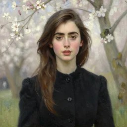 detailed portrait of lilly collins in black clothes, spring light, painting by gaston bussiere, craig mullins, j. c. leyendecker