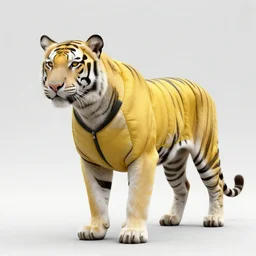 a beautfiul award winning aesthetic commission of an antrho albino tiger wearing a yellow-black padded hooded puffer jacket,digital art,art by greg rutkowski,character design by charles bowater,ross tran,photorealistic,detailed face,hyperdetailed,western comic,2021,artstation,deviantart,unreal engine 5