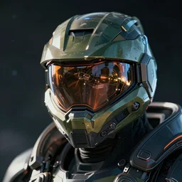 cyberpunk halo helmet on space, close shot, reflection, epic, dramatic, cinematic, award winning, ultra detailed, realistic, 8k,
