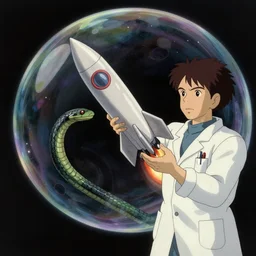 hyperrealist studio ghibli dull colors from close encounters of the third kind 1 9 7 7 of a scientist rocketing through a snake bubble.