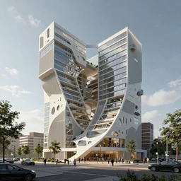 Rotterdam bio organic dynamic architecture. In the style of Moebius, chris foss, cyril rolando, super detailed, cinematic view, 4K high resolution, volumetric lighting, ray tracing