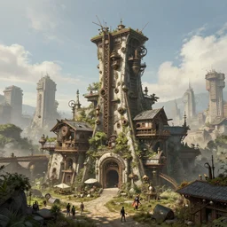 Steampunk city architectural rendering drawing hyper-realistic