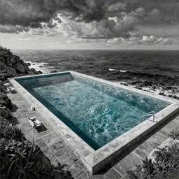 M.C. Escher painting of an infinity pool on the edge of the Atlantic Ocean