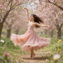 a Spain girl is dancing, flower, dream-like