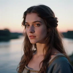 closeup _ plate _ photography _ portrait _ of _ a _ stunningly _ beautiful _ renaissance _ female _ maiden shaman _ in _ soft _ dreamy _ light _ at _ sunset _ beside _ the _ river _ soft _ focus, annie leibovitz, hasselblad, nikon,