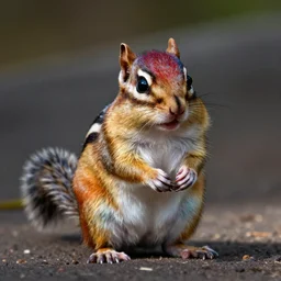 a dlsr canon shot of a cute colorful furry chipmunk with fur painted in rainbow - colors full body, centralized, colored fur, vibrant colors, hdr, photorealistic, ultrareal, zeiss lens, depth of field, rhads
