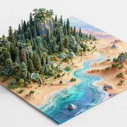 highly detailed holographic iridescent sci fi world with forests deserts and oceans, by gilbert williams, by simon stalenhag, by beeple, by bruce pennington, by james jean, featured in juxtapoz, mixed media, dynamic composition, octane render, with many different shades of blue pink orange yellow green