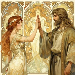 highly detailed, god giving a high five, digital painting, sharp focus illustration, artstation hq, intricate, elegant, wlop, greg rutkowski, alphonse mucha, dan mumford andrei riabovitchev, marc simonetti, yoshitaka amano