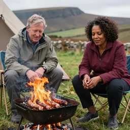 camping in Wales with Richard Cheney and Condoleezza Rice. Condoleezza is burning the sausages on the camping stove