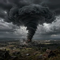 dark fantasy landscape, black tornado, ultra realistic, wide angle, intricate details, sharp focus, highly detailed