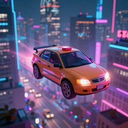 A neon city with flying cars in the air, 4k, HD, hyper realistic, neon, vibrant, realistic