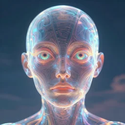 trapped in my conscious, sky falling, look me inside of my eyes, transparent holographic being, holographic, thermal holographic species, intricate artwork by beeple. octane render, trending on artstation, greg rutkowski very coherent symmetrical artwork. cinematic, hyper realism, high detail, octane render, 8 k