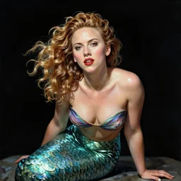 frank frazetta portrait of scarlett johansson as a mermaid, realistic, photo real, smooth, sharp, intricate detail