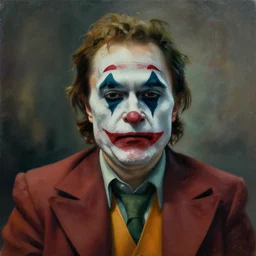 oil canvas of elon musk as sad clown