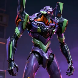 giant mecha it is photorealistic, highly detailed, gritty texture, neon lighting, Neon Genesis Evangelion style