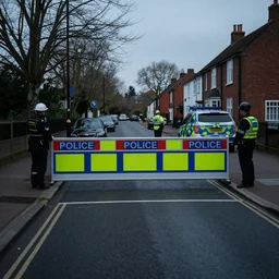 a bleak photograph of a police checkpoint in suburban england by donovan wylie