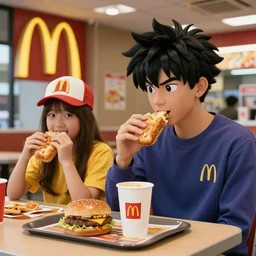 the z - fighters eating at a mcdonald's restaurant trending on artstation deviantart pinterest detailed realistic hd 8 k high resolution
