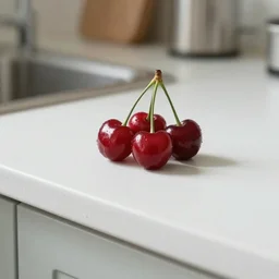 photo realistic Few fresh cherries in kitchen