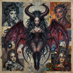 you're always coming to my dreams like a succubus detailed and highly reliefed analogue mixed media collage with canvas texture in style of conteporary art, punk art, photorealistic, expressionism, masterpiece, perfect composition, spectacular quality, intricate oil details