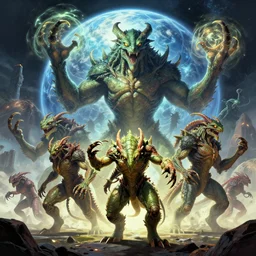 on the planet juno there is a race of giant reptilian monsters known as gorgons. they wield powerful magic that allows them to control the minds of those who oppose them, epic sci fi by james gurney and simon stalenhag, digital art dynamic dramatic lighting,, imagine fx, artstation, cgsociety, zbrush central, by bandai namco artist, 2 b