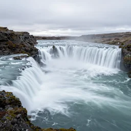 wide angle view, 3d stereoscopic equirectangular 360 at Dettifoss waterfall Iceland, fov 90 degrees, horizon centered, yaw 0 degrees