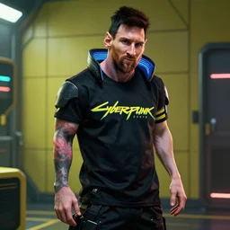 Messi as cyberpunk, cyberpunk 2077, detailed, Octane, 8K resolution,