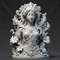 detailed figurative sculpture with flourishes, octane render, hidden long shot portrait, medium shot portrait emerging from mesh background, 3 d, flourishes, figurative, symmetry, feigenbaum mapping in background, bokeh, monochromatic color scheme