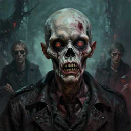 portrait of zombie, hyper detailed masterpiece, dystopian background, jean giraud, digital art painting, darkwave goth aesthetic, lovecraftian, artgerm, donato giancola and tom bagshaw