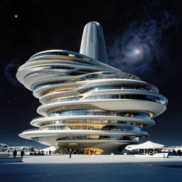 8 k film still, a space hotel by calatrava, zaha hadid, nebulas