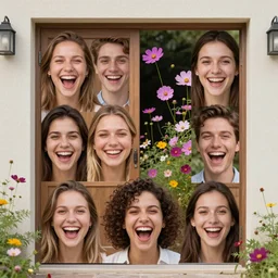 collage of faces of pleasure framed next to the door of the cosmos