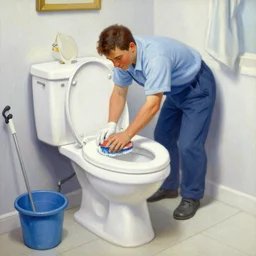 thomas kinkade painting of mr clean scrubbing a toilet
