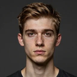 tall man in his twenties with brown blond short quiff hair and thin slightly round facial structure with cleft chin, straight eyebrows and prominent bumpy nose, good definition of cheekbones, big hazel nut brown eyes, narrow face, slim body, atmospheric lighting, painted, intricate, 4 k, highly detailed by charlie bowater