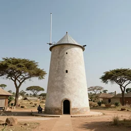 futuristic version of a flour mill in africa