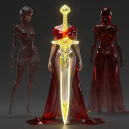 a full body character design by artgerm, cushart krenz, greg rutkowski and alphonse mucha. sci - fi dagger. laser yellow and white tape and dark red translucent plastic tape project show attctive showgirl!! sci - fi helmet!! sharp edges. ultra clear detailed. contour light effect!! 8 k. ultra detailed, elegant, intricate, octane render.