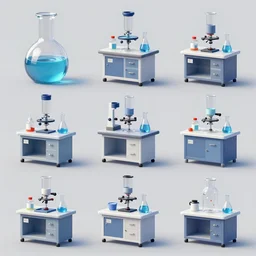 A strong contrast set of laboratory  items , game asset of six different laboratory items and equipament items by Stanley Artgerm Lau, game pack, assets, WLOP, Rossdraws, James Jean, Andrei Riabovitchev, Marc Simonetti, and Sakimichan, trending on artstation , assets, HD , strong contrast