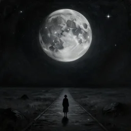 To every living being, and every living soul. Now cometh the age of the stars. A thousand year voyage under the wisdom of the Moon. Here begins the chill night that encompasses all, reaching the great beyond. Into fear, doubt, and loneliness... As the path stretches into darkness. Detailed oil, trending on artstation, fantasy, monochromatic colour palette, dark colours, in the style of Alena Aenami, 4k, digital, dark aesthetic