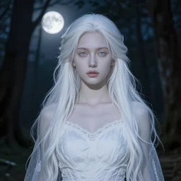 fantasy portrait white which in a forest moonlight high quality artstation