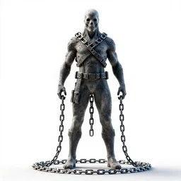 athletic ghost in chains, high detail digital art, full body, standing, isolated on a pure white background, centered, whole figure in frame, sharp focus, studio lighting