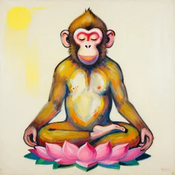 meditating monkey, lotus position painted by cy twombly and andy warhol