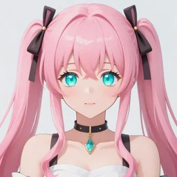 omnipotent anime goddess with pink twintail hair and mesmerizing cyan eyes