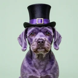 a purple dog wearing a top hat
